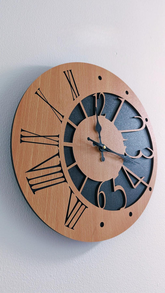 Modern Rustic Wooden Wall Clock with Roman and Arabic Numbers for Living Room Decor, Silent Non Ticking Clock for Office Kitchen Gift