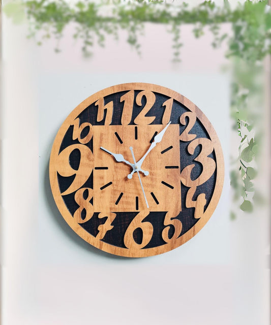 Rustic Modern Wooden Wall Clock with 3D Carved Numbers, Silent Quartz Movement, Large Decorative Wall Art for Living Room Kitchen Office